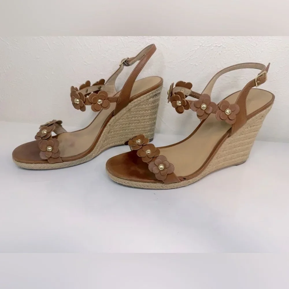 Kate Spade Tan Floral Espadrille Wedge Sandals Women’s Size 9 VGUC